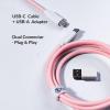 imageKeychron Custom Coiled Aviator USBC Cable  Mint 5Pin GX12 Detachable Metal Connector USBA Adapter Durable Braided Cable for Mechanical Keyboards Charging ampamp Data TransferLight Pink