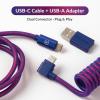 imageKeychron Premium Coiled USBC Angled Aviator Cable  Rainbow Plated Black 5Pin GX16 Detachable Metal Connector USBA Adapter DoubleSleeved Design for Mechanical Keyboards Charging ampamp Data SyncPurple