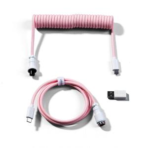 imageKeychron Custom Coiled Aviator USBC Cable  Light Blue 5Pin GX12 Detachable Metal Connector USBA Adapter Durable Braided Cable for Mechanical Keyboards Charging ampamp Data TransferLight Pink