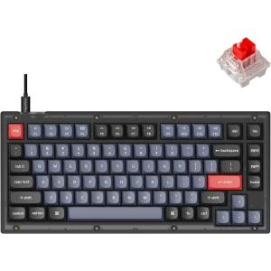 imageKeychron V1 Wired Custom Mechanical Keyboard 75 Layout QMKVIA Programmable Macro with Hotswappable Keychron K Pro Brown Switch Compatible with Mac Windows Linux Frosted Black  TranslucentHotswap Keychron K Pro Red Switch
