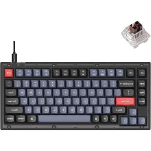 imageKeychron V1 Wired Custom Mechanical Keyboard 75 Layout QMKVIA Programmable Macro with Hotswappable Keychron K Pro Brown Switch Compatible with Mac Windows Linux Frosted Black  TranslucentHotswap Keychron K Pro Brown Switch
