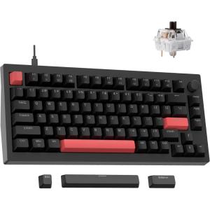 imageLEMOKEY X4 QMK Wired Mechanical Keyboard 75 Layout NorthFacing Red Backlit ShineThrough DoubleShot ABS Keycaps with Linear Red Mechanical Switch for WindowsKeychron Mechanical Brown Switch