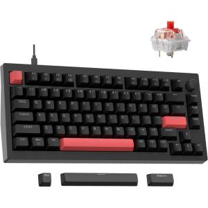 imageLEMOKEY X4 QMK Wired Mechanical Keyboard 75 Layout NorthFacing Red Backlit ShineThrough DoubleShot ABS Keycaps with Linear Red Mechanical Switch for WindowsKeychron Mechanical Red Switch