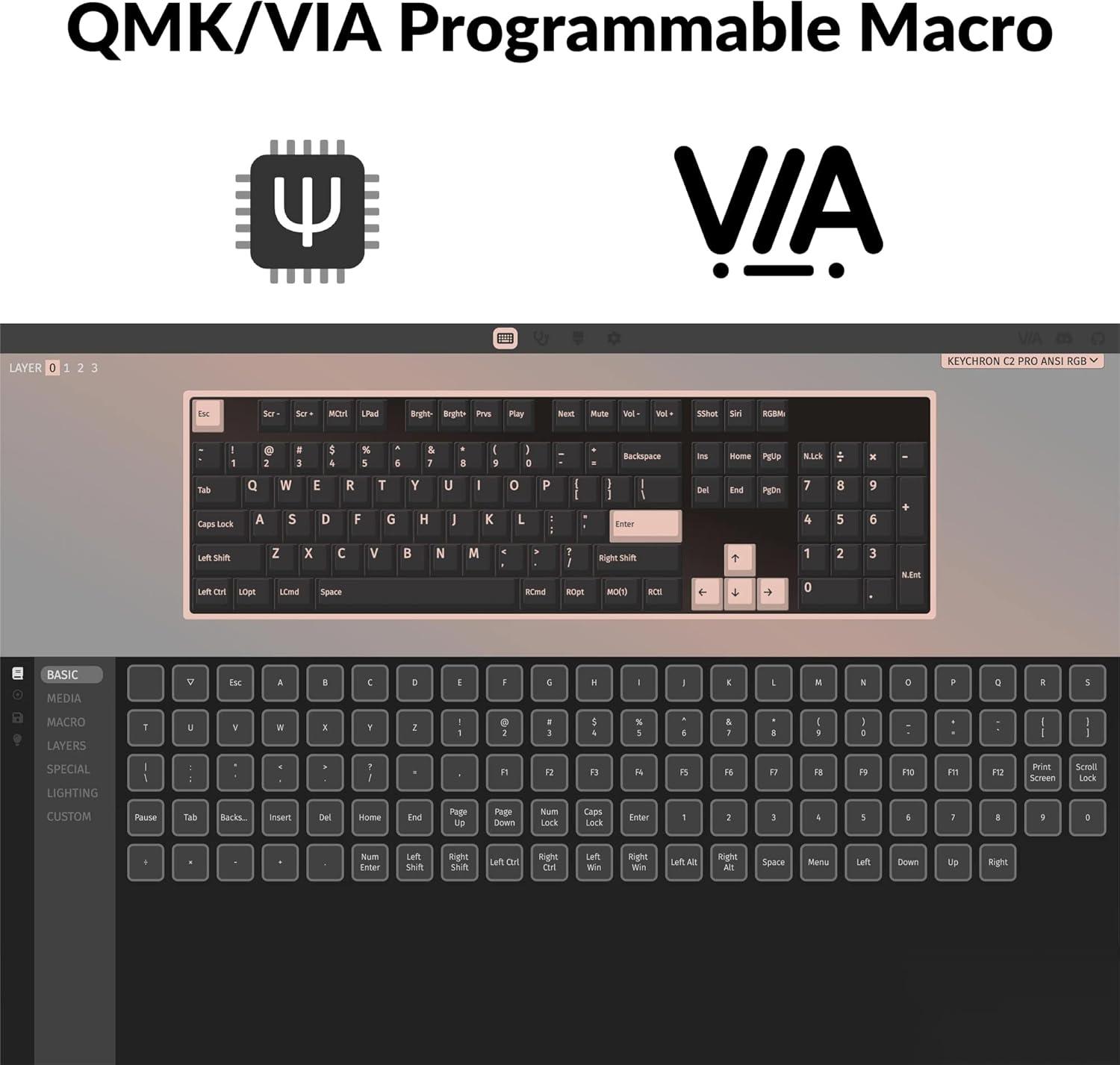imageKeychron C2 Pro Wired Custom Mechanical Keyboard Full Size Layout QMKVIA Programmable Macro White Backlit with Tactile Brown Switch OEM Profile DoubleShot PBT Keycaps for Mac Windows LinuxRed Switch