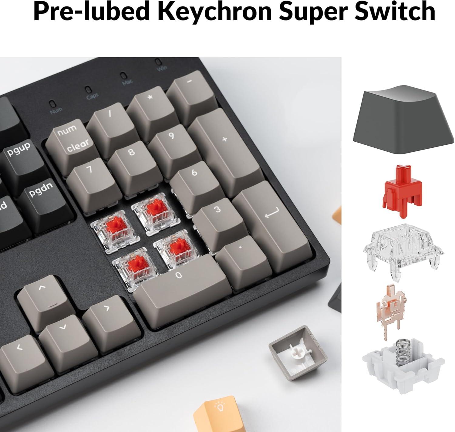 imageKeychron C2 Pro Wired Custom Mechanical Keyboard Full Size Layout QMKVIA Programmable Macro White Backlit with Tactile Brown Switch OEM Profile DoubleShot PBT Keycaps for Mac Windows LinuxRed Switch
