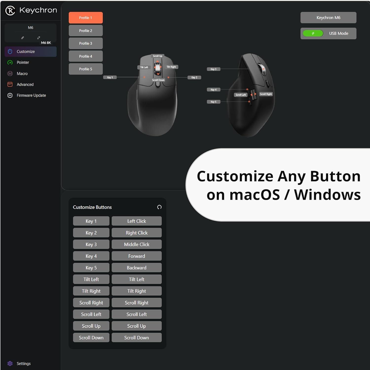 imageKeychron M6 Silent Wireless Gaming Mouse 1000Hz Polling Bluetooth 5324GHzWired PixArt 3311 Optical Sensor up to 12000 DPI Lightweight 86g Programmable for WindowsMacLinux  BlackWhite
