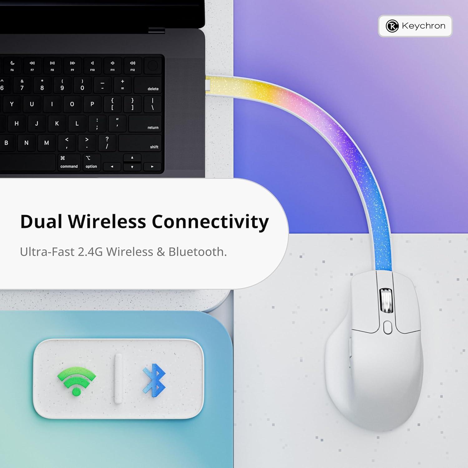 imageKeychron M6 Silent Wireless Gaming Mouse 1000Hz Polling Bluetooth 5324GHzWired PixArt 3311 Optical Sensor up to 12000 DPI Lightweight 86g Programmable for WindowsMacLinux  BlackWhite