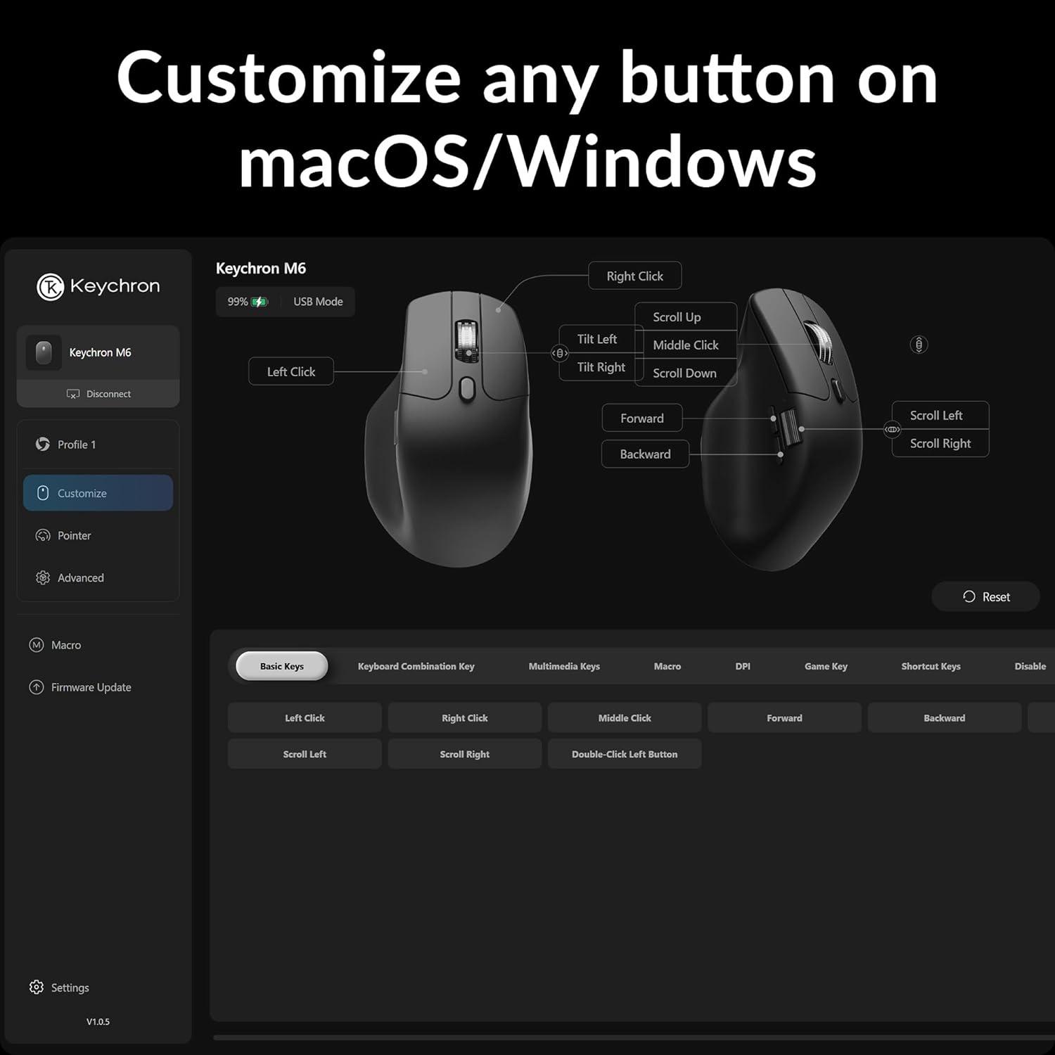 imageKeychron M6 Silent Wireless Gaming Mouse 1000Hz Polling Bluetooth 5324GHzWired PixArt 3311 Optical Sensor up to 12000 DPI Lightweight 86g Programmable for WindowsMacLinux  BlackBlack