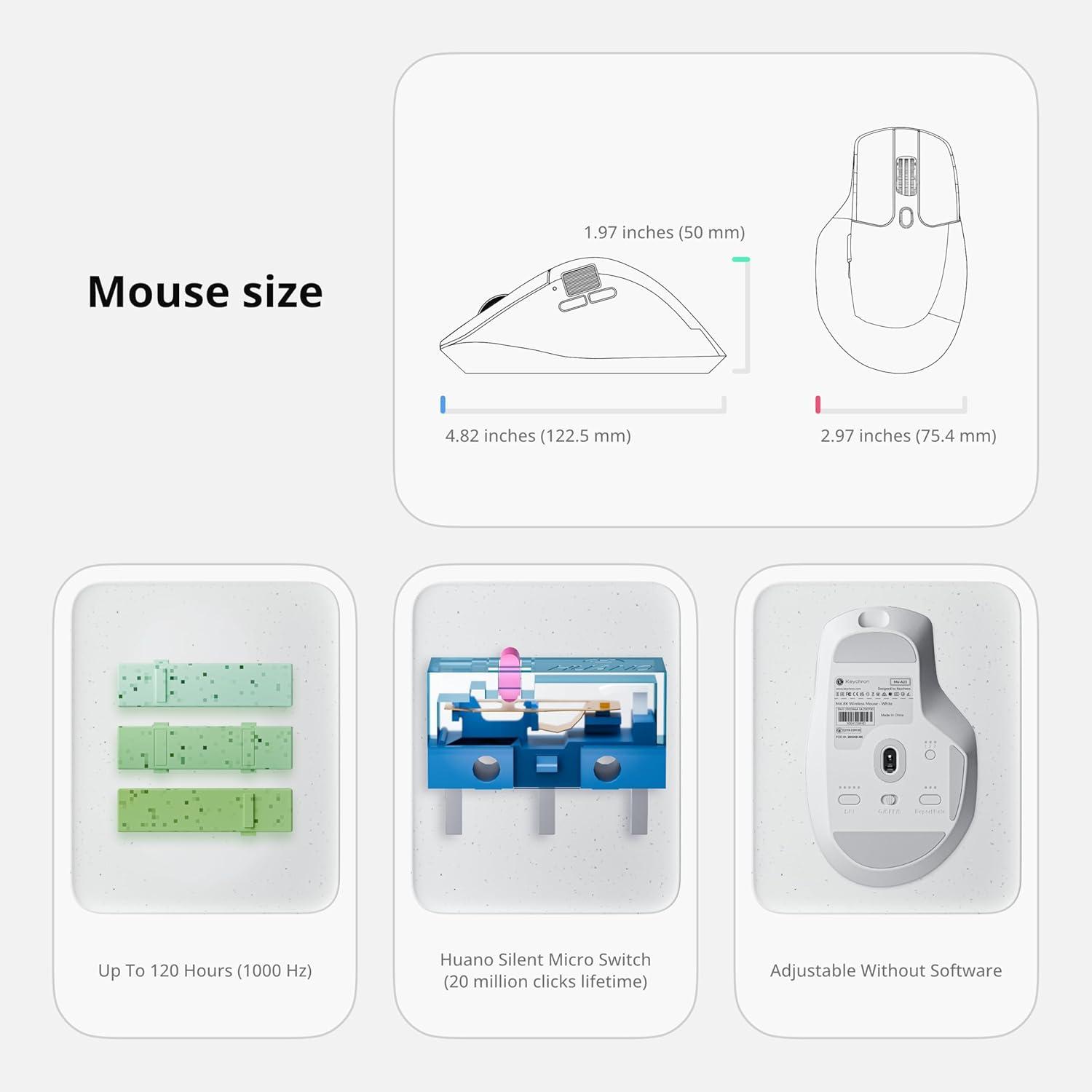 imageKeychron M6 Silent Wireless Gaming Mouse 1000Hz Polling Bluetooth 5324GHzWired PixArt 3311 Optical Sensor up to 12000 DPI Lightweight 86g Programmable for WindowsMacLinux  BlackWhite