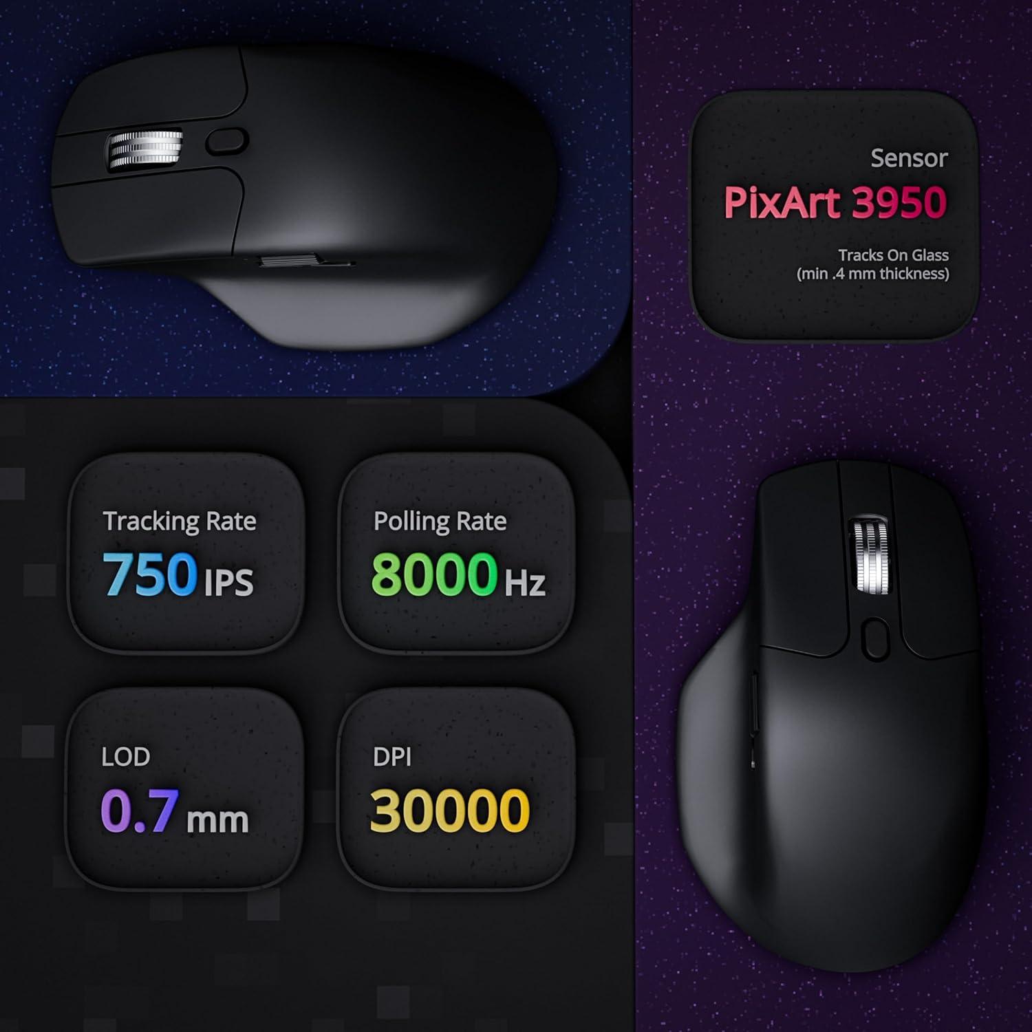 imageKeychron M6 Silent Wireless Gaming Mouse 1000Hz Polling Bluetooth 5324GHzWired PixArt 3311 Optical Sensor up to 12000 DPI Lightweight 86g Programmable for WindowsMacLinux  BlackBlack