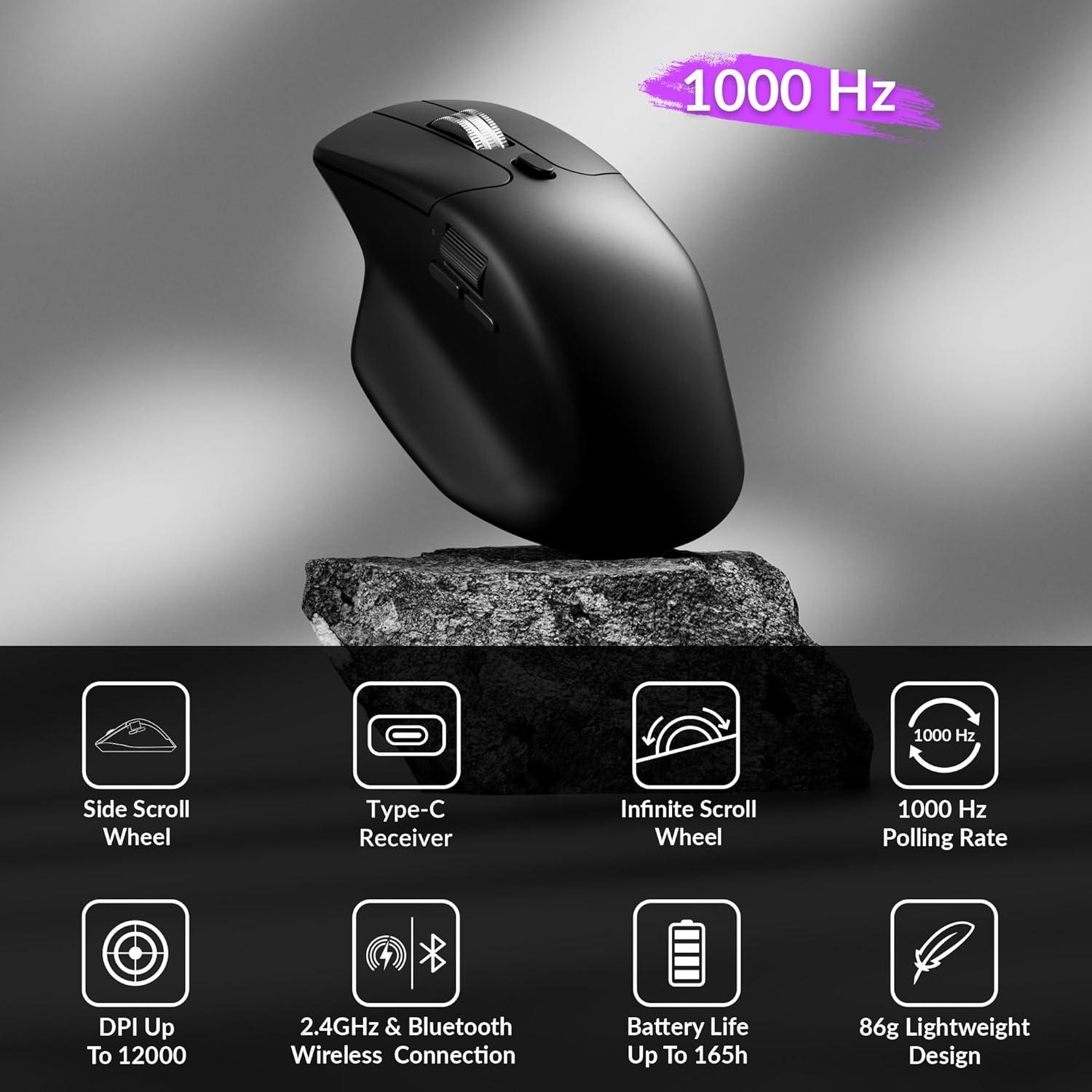 imageKeychron M6 Silent Wireless Gaming Mouse 1000Hz Polling Bluetooth 5324GHzWired PixArt 3311 Optical Sensor up to 12000 DPI Lightweight 86g Programmable for WindowsMacLinux  BlackBlack