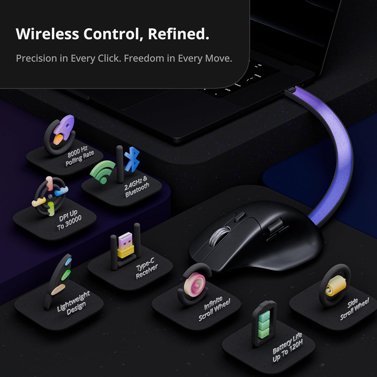 imageKeychron M6 Silent Wireless Gaming Mouse 1000Hz Polling Bluetooth 5324GHzWired PixArt 3311 Optical Sensor up to 12000 DPI Lightweight 86g Programmable for WindowsMacLinux  BlackBlack