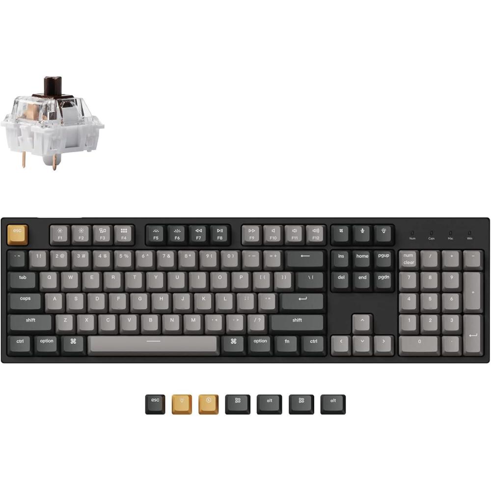 imageKeychron C2 Pro Wired Custom Mechanical Keyboard Full Size Layout QMKVIA Programmable Macro White Backlit with Tactile Brown Switch OEM Profile DoubleShot PBT Keycaps for Mac Windows LinuxBrown Switch