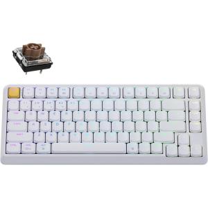imageKeychron KJ1 Low Profile Wireless Mechanical Keyboard  75 Layout Red Switch QMK RGB Backlit 24GBluetoothUSBC DoubleShot PBT Keycaps 2000mAh Battery MacWinLinux Compatible  WhiteWhite  Brown Switch