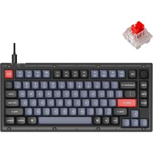 imageKeychron V1 Wired Custom Mechanical Keyboard Knob Version 75 Layout QMKVIA Programmable with Hotswappable Keychron K Pro Red Switch Compatible with Mac Windows Linux Frosted BlackTranslucentHotswap Keychron K Pro Red Switch
