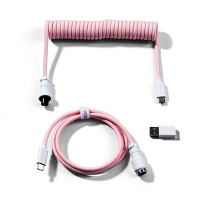image:imageKeychron Custom Coiled Aviator USBC Cable Black 5Pin GX12 Detachable Metal Connector USBA Adapter Durable Braided Cable for Mechanical Keyboards Charging amp Data TransferLight Pink